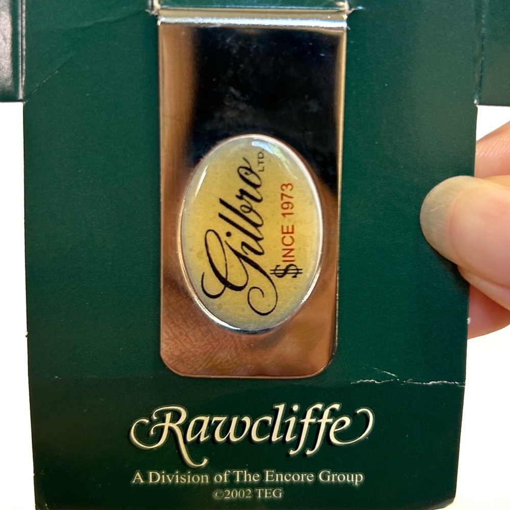 Rawcliffe Gilbro Since 1973 Metal Money Clip 2002 Silver Tone Encore Group Decal